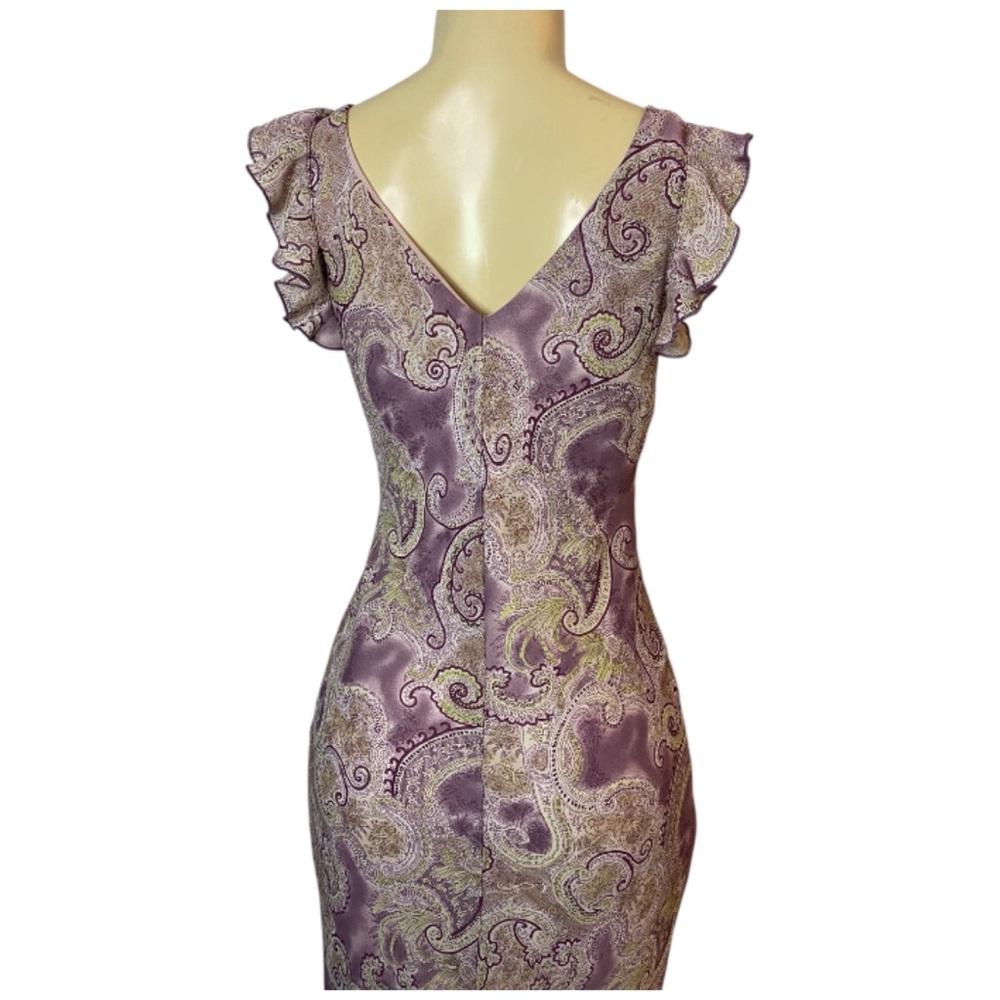 La Belle Vintage Chiffon Purple Green Paisley Dress Y2K Fairy Enchanted Size 5 - Picture 7 of 8